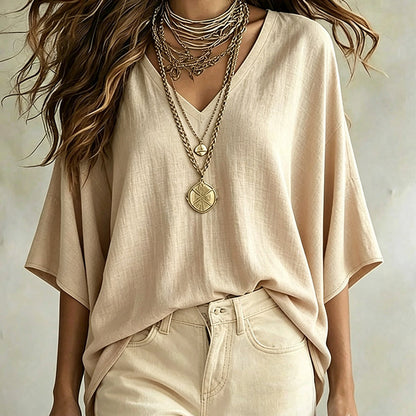 ✨ Flattering Without the Fuss | Women's Draped V-Neck Relaxed Blouse