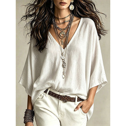 ✨ Flattering Without the Fuss | Women's Draped V-Neck Relaxed Blouse