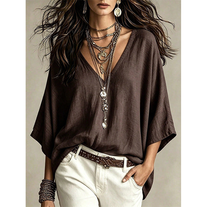 ✨ Flattering Without the Fuss | Women's Draped V-Neck Relaxed Blouse