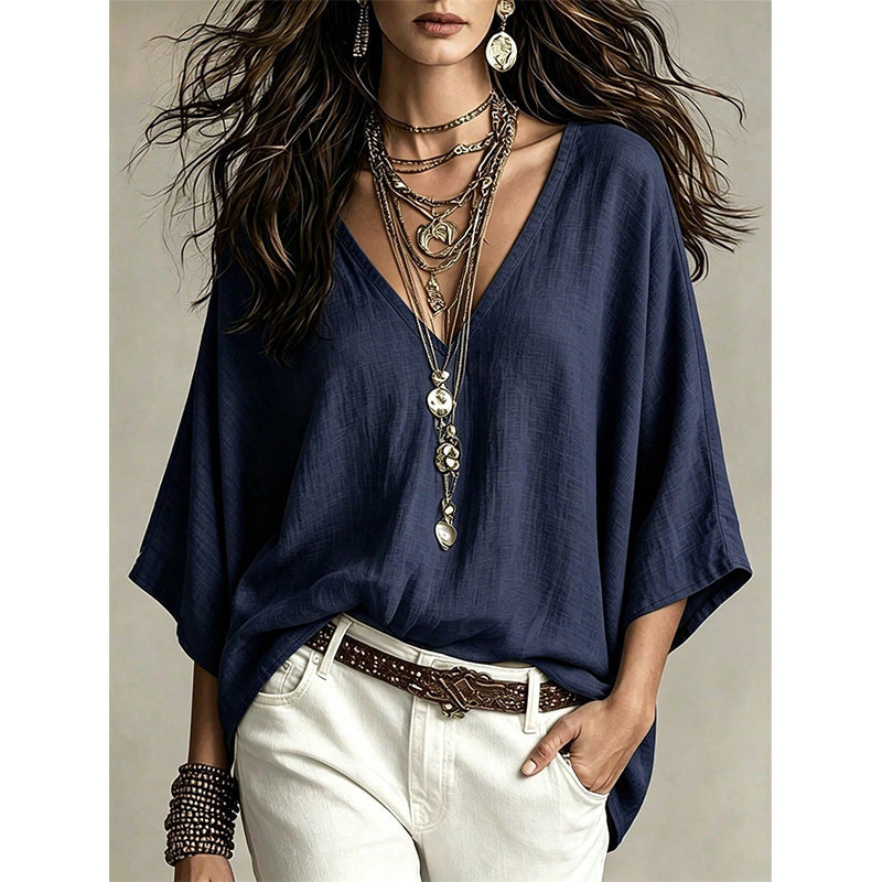 ✨ Flattering Without the Fuss | Women's Draped V-Neck Relaxed Blouse