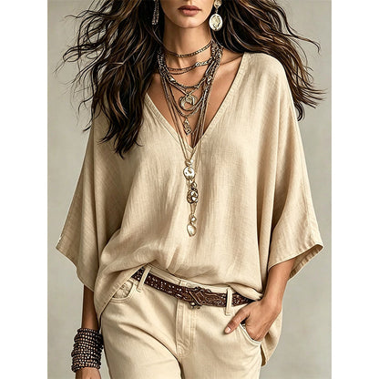 ✨ Flattering Without the Fuss | Women's Draped V-Neck Relaxed Blouse