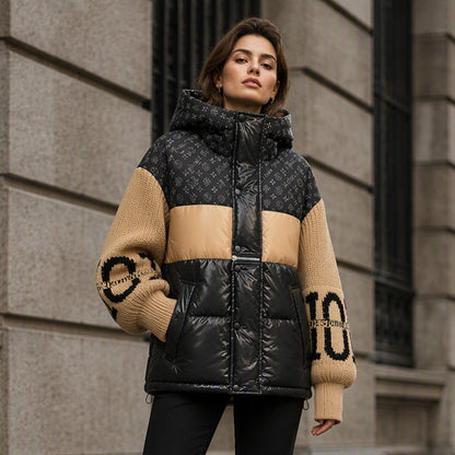 Women's Patchwork Hooded Puffer Jacket