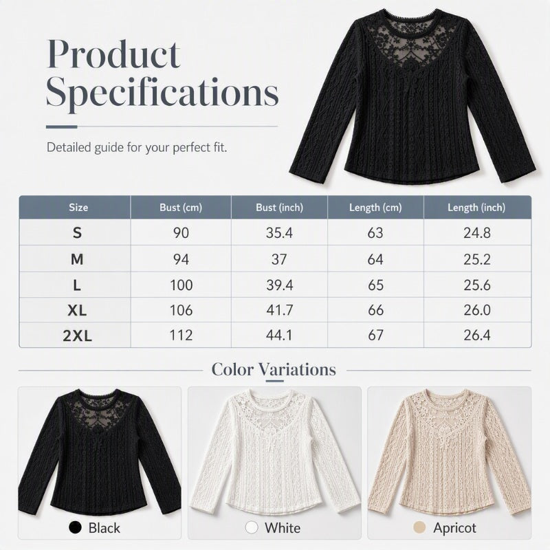 🌸 Lace Detail, Easy Elegance | Women's Floral Lace Patchwork Long-Sleeve Top