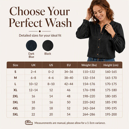 Women's Elegant Ruffle Mock Neck Denim Shirt
