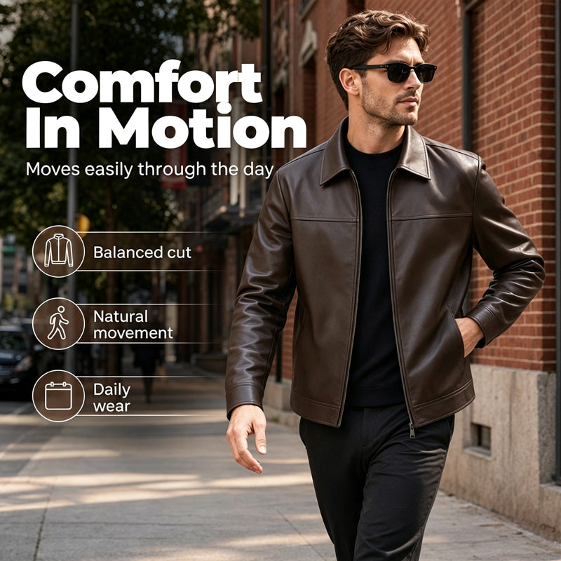 🧥 Refined Urban Style | Men's Smooth-Finish Leather-Look Jacket