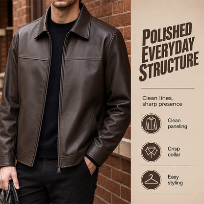 🧥 Refined Urban Style | Men's Smooth-Finish Leather-Look Jacket