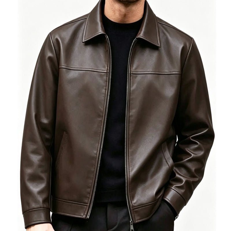 🧥 Refined Urban Style | Men's Smooth-Finish Leather-Look Jacket