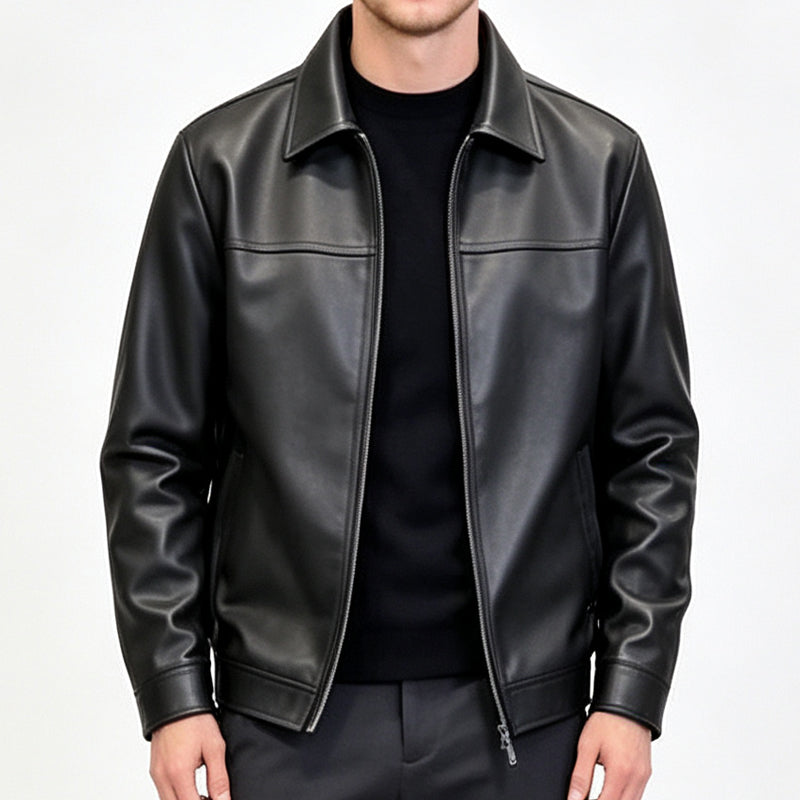 🧥 Refined Urban Style | Men's Smooth-Finish Leather-Look Jacket