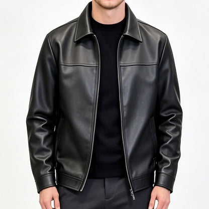 🧥 Refined Urban Style | Men's Smooth-Finish Leather-Look Jacket