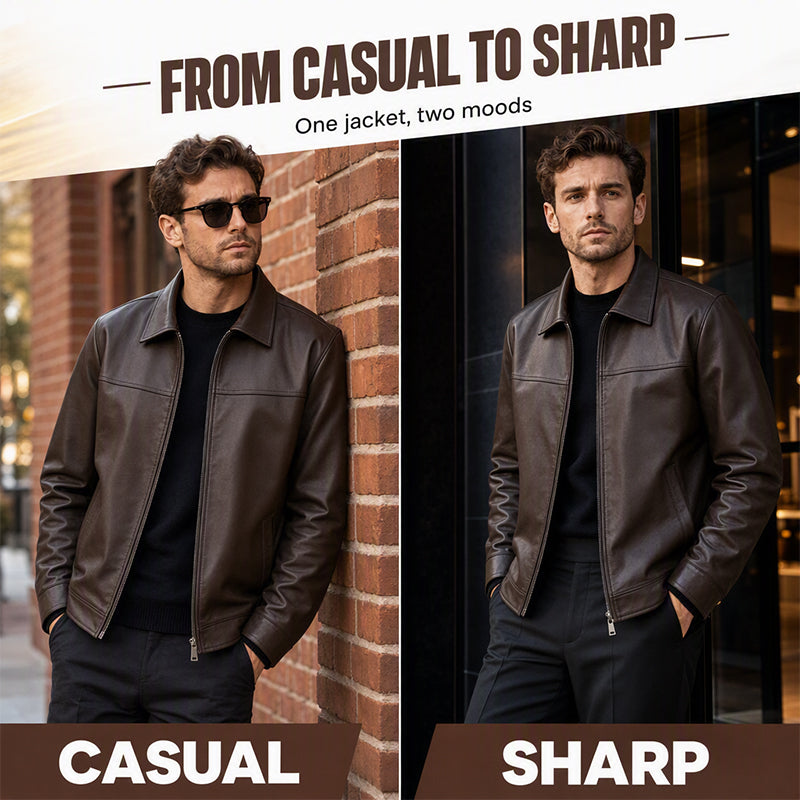 🧥 Refined Urban Style | Men's Smooth-Finish Leather-Look Jacket