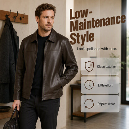 🧥 Refined Urban Style | Men's Smooth-Finish Leather-Look Jacket