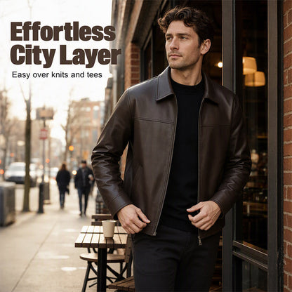 🧥 Refined Urban Style | Men's Smooth-Finish Leather-Look Jacket