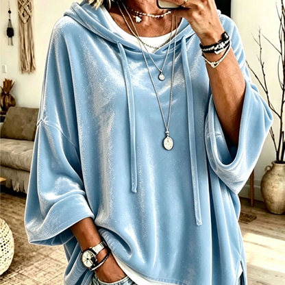 ✨ Velvet Comfort, Relaxed Style | Women's Drawstring Pullover Sweatshirt