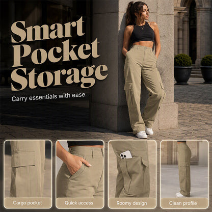 👖 More Pockets, Easy Movement | Women's High-Waist Straight-Leg Cargo Pants