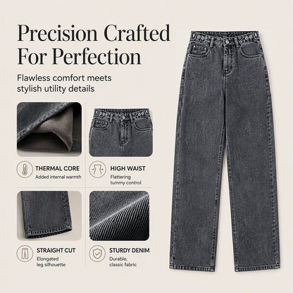 ❄️ Cozy Denim, Flattering Flow | Women's Warm-Lined Wide-Leg Jeans