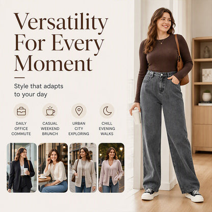 ❄️ Cozy Denim, Flattering Flow | Women's Warm-Lined Wide-Leg Jeans