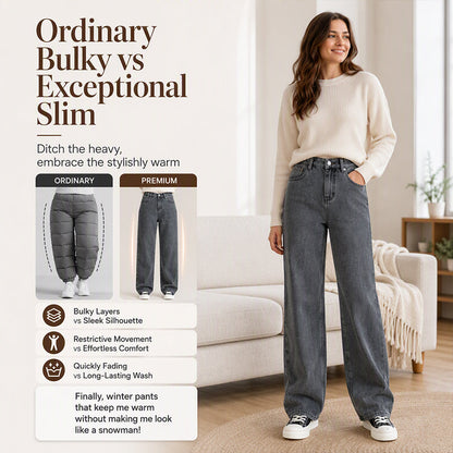 ❄️ Cozy Denim, Flattering Flow | Women's Warm-Lined Wide-Leg Jeans