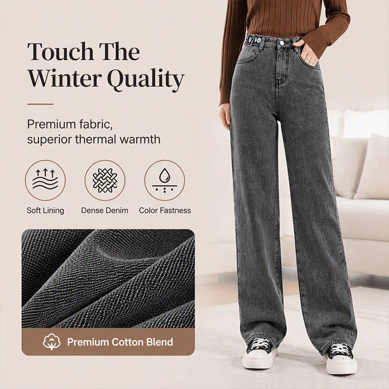 ❄️ Cozy Denim, Flattering Flow | Women's Warm-Lined Wide-Leg Jeans