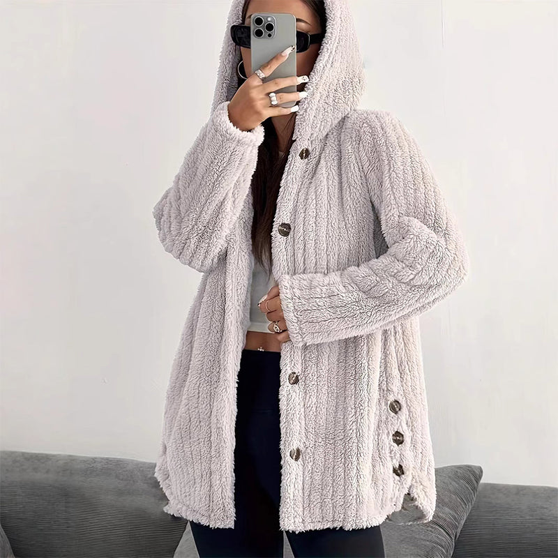 Women's Loose-Fit Hooded Plush Jacket