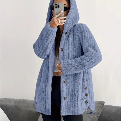 Women's Loose-Fit Hooded Plush Jacket