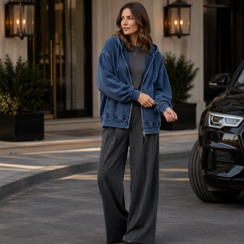 ✨ Polished Comfort | Women's High-Waisted Straight-Leg Trousers with Front Pockets