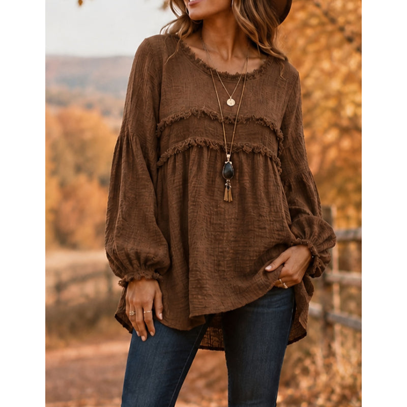 🛍️👚New Arrivals -Women's Loose Fit Fringe Trim Top