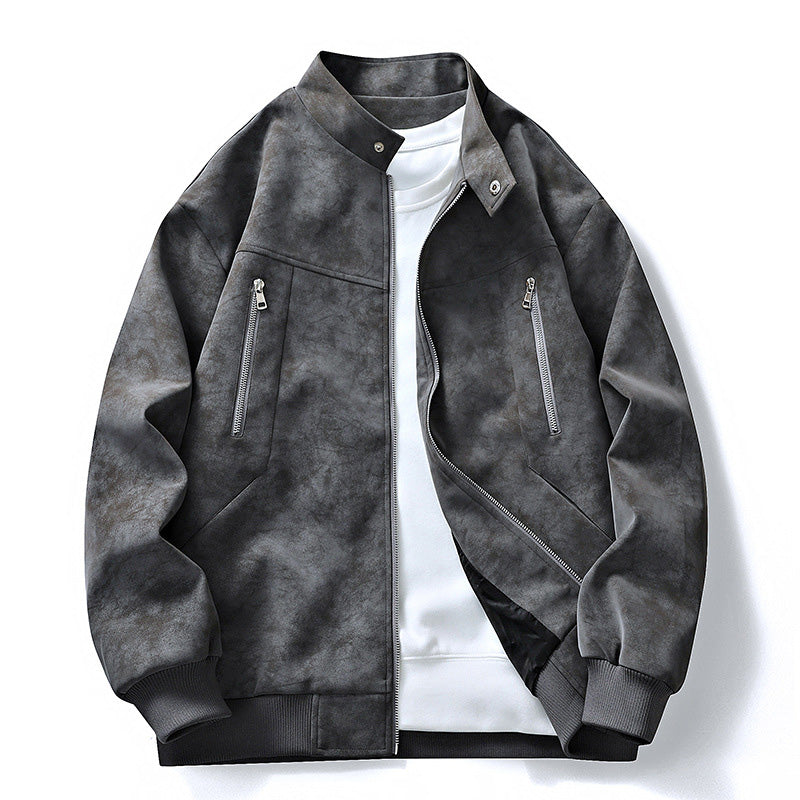 💯 Premium Texture | Men's Retro Suede-Look Stand-Collar Bomber Jacket⚡Free shipping
