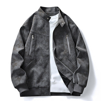 💯 Premium Texture | Men's Retro Suede-Look Stand-Collar Bomber Jacket⚡Free shipping