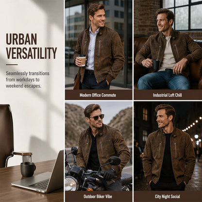 💯 Premium Texture | Men's Retro Suede-Look Stand-Collar Bomber Jacket⚡Free shipping