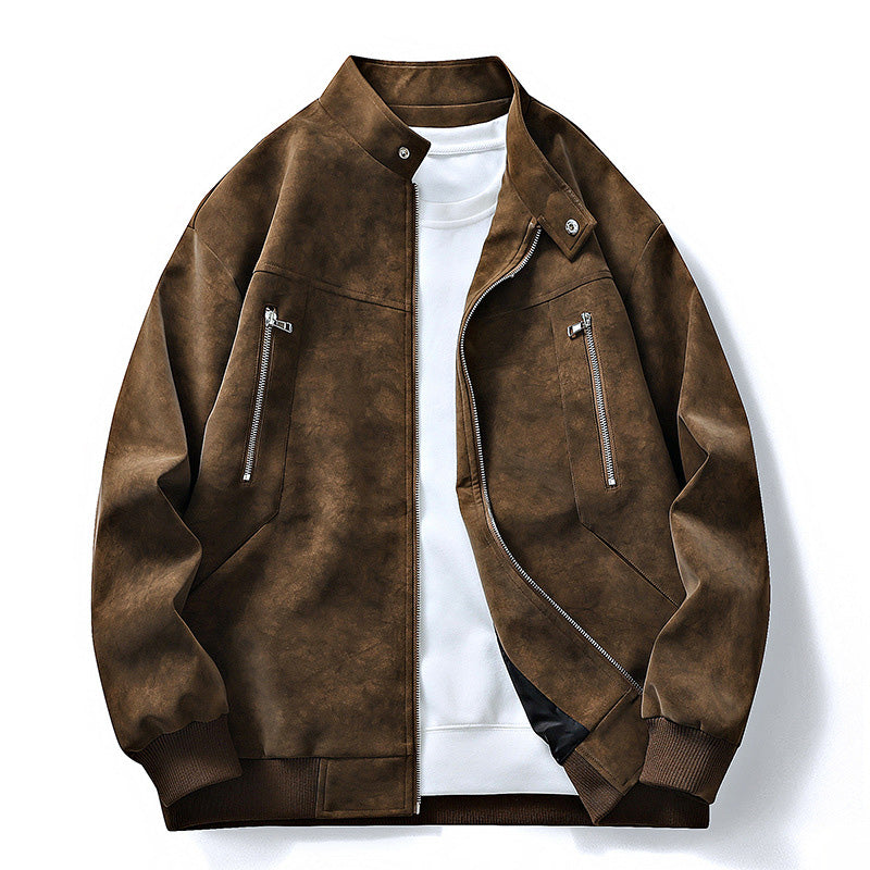 💯 Premium Texture | Men's Retro Suede-Look Stand-Collar Bomber Jacket⚡Free shipping