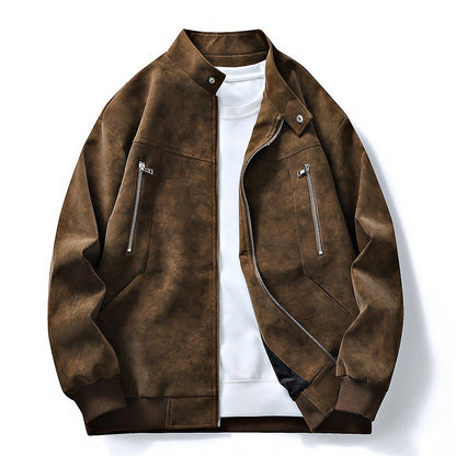 💯 Premium Texture | Men's Retro Suede-Look Stand-Collar Bomber Jacket⚡Free shipping