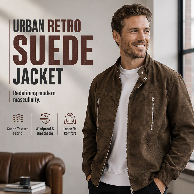 💯 Premium Texture | Men's Retro Suede-Look Stand-Collar Bomber Jacket⚡Free shipping