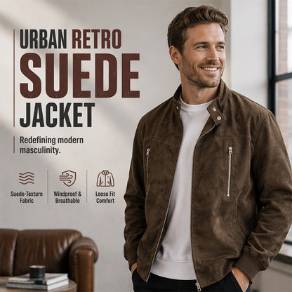 💯 Premium Texture | Men's Retro Suede-Look Stand-Collar Bomber Jacket⚡Free shipping