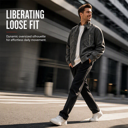 💯 Premium Texture | Men's Retro Suede-Look Stand-Collar Bomber Jacket⚡Free shipping
