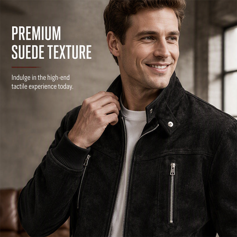 💯 Premium Texture | Men's Retro Suede-Look Stand-Collar Bomber Jacket⚡Free shipping