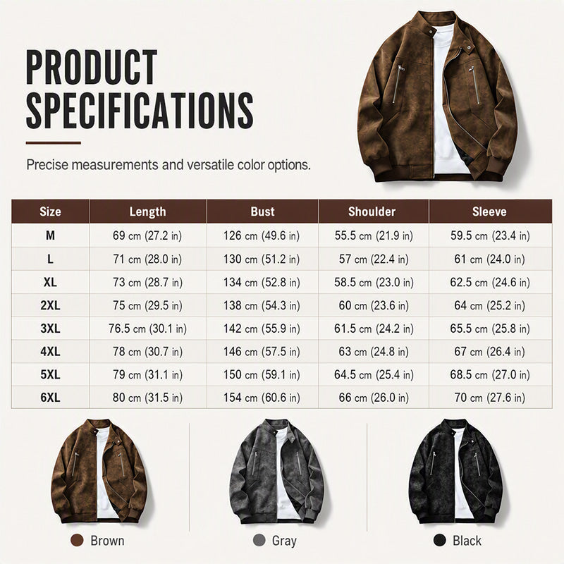💯 Premium Texture | Men's Retro Suede-Look Stand-Collar Bomber Jacket⚡Free shipping