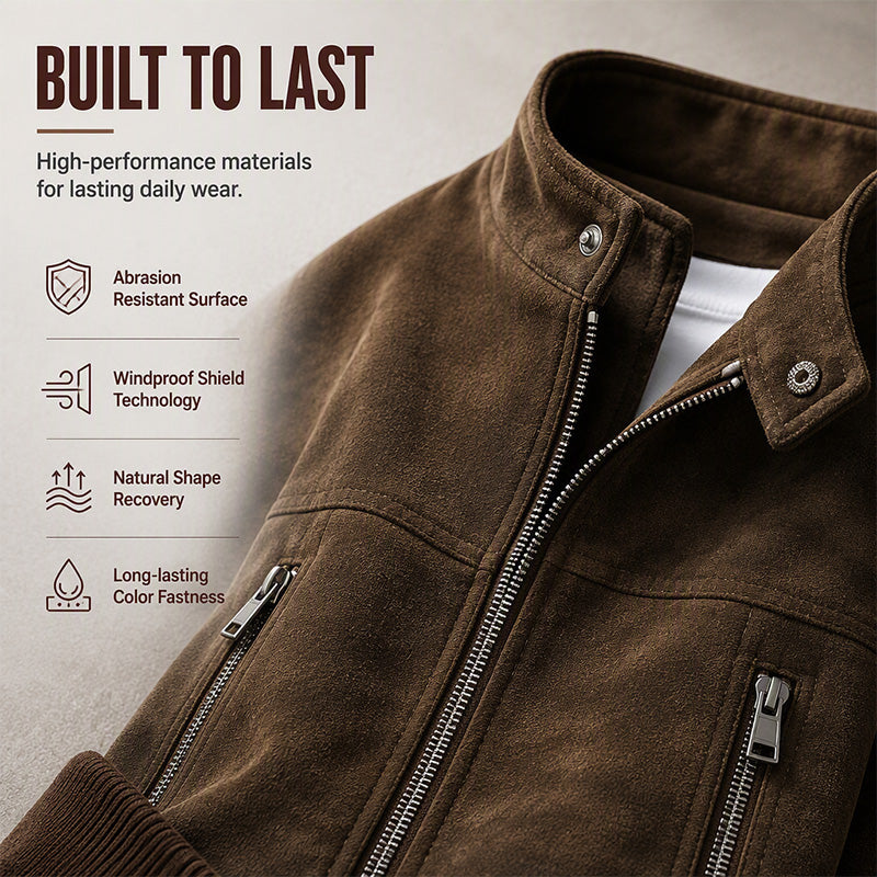 💯 Premium Texture | Men's Retro Suede-Look Stand-Collar Bomber Jacket⚡Free shipping