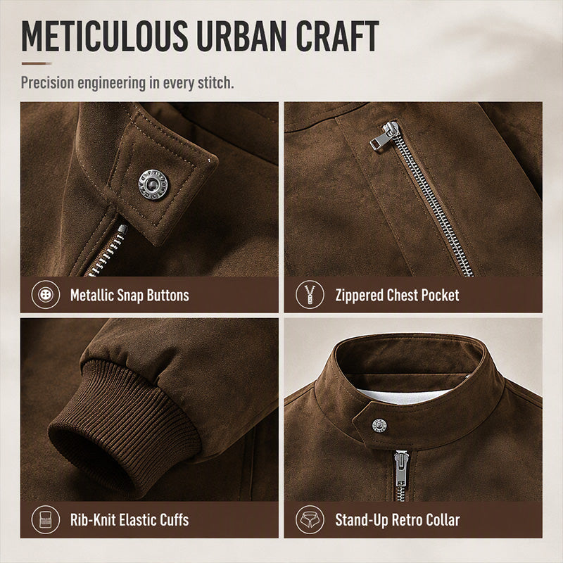💯 Premium Texture | Men's Retro Suede-Look Stand-Collar Bomber Jacket⚡Free shipping