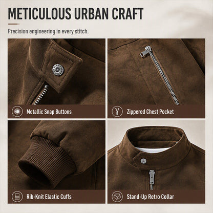 💯 Premium Texture | Men's Retro Suede-Look Stand-Collar Bomber Jacket⚡Free shipping