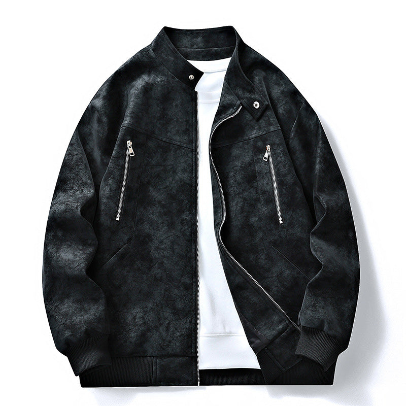💯 Premium Texture | Men's Retro Suede-Look Stand-Collar Bomber Jacket⚡Free shipping