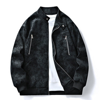 💯 Premium Texture | Men's Retro Suede-Look Stand-Collar Bomber Jacket⚡Free shipping