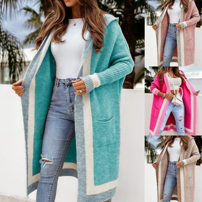 Women's Long Hooded Knit Cardigan