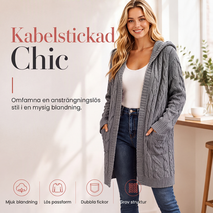 🧥Lång huvtröja i stickat för kvinnor med fickor