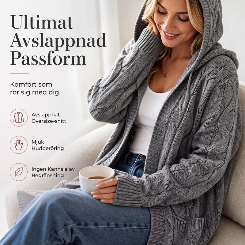 🧥Lång huvtröja i stickat för kvinnor med fickor