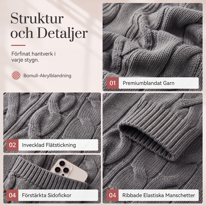 🧥Lång huvtröja i stickat för kvinnor med fickor