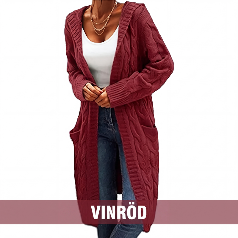 🧥Lång huvtröja i stickat för kvinnor med fickor
