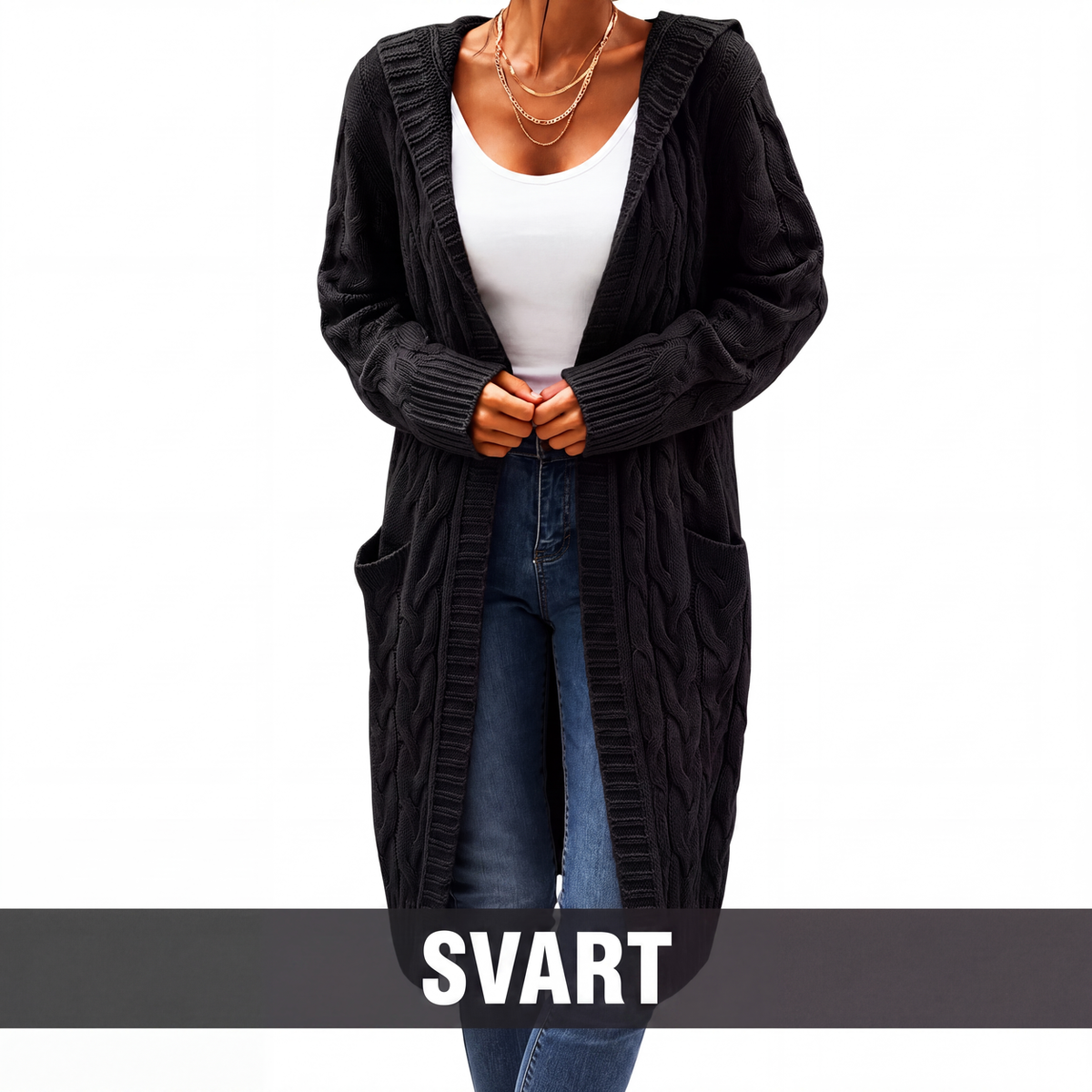 🧥Lång huvtröja i stickat för kvinnor med fickor