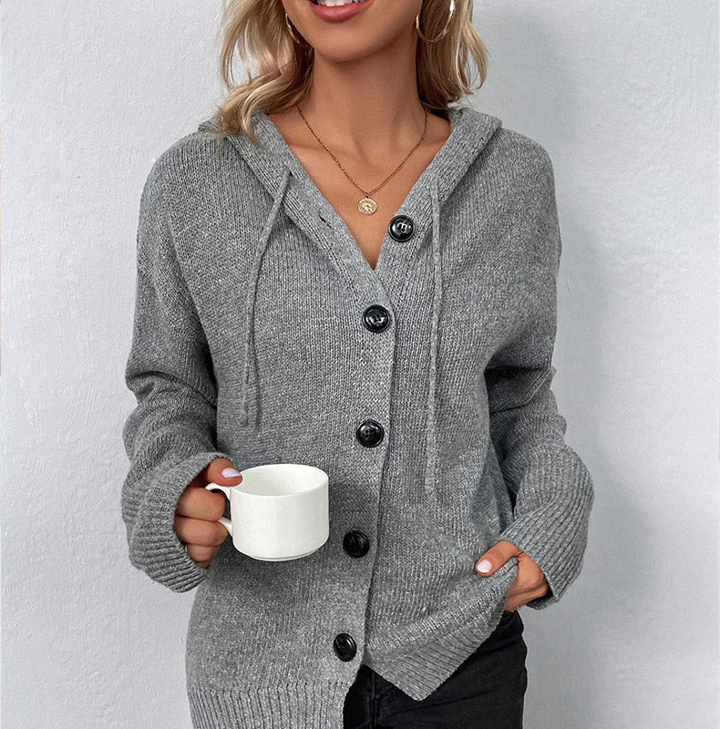 🧶 Cozy Layering Made Easy | Women's Hooded Button-Up Knit Cardigan