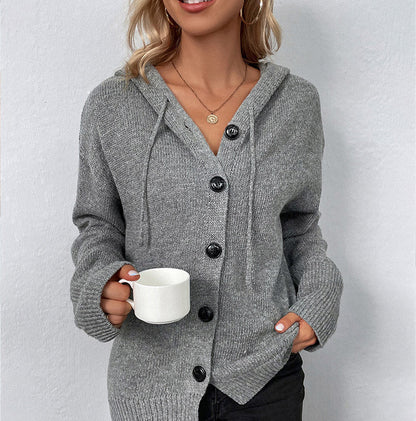 🧶 Cozy Layering Made Easy | Women's Hooded Button-Up Knit Cardigan