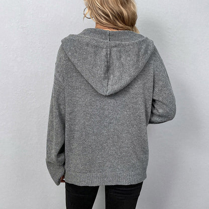 🧶 Cozy Layering Made Easy | Women's Hooded Button-Up Knit Cardigan